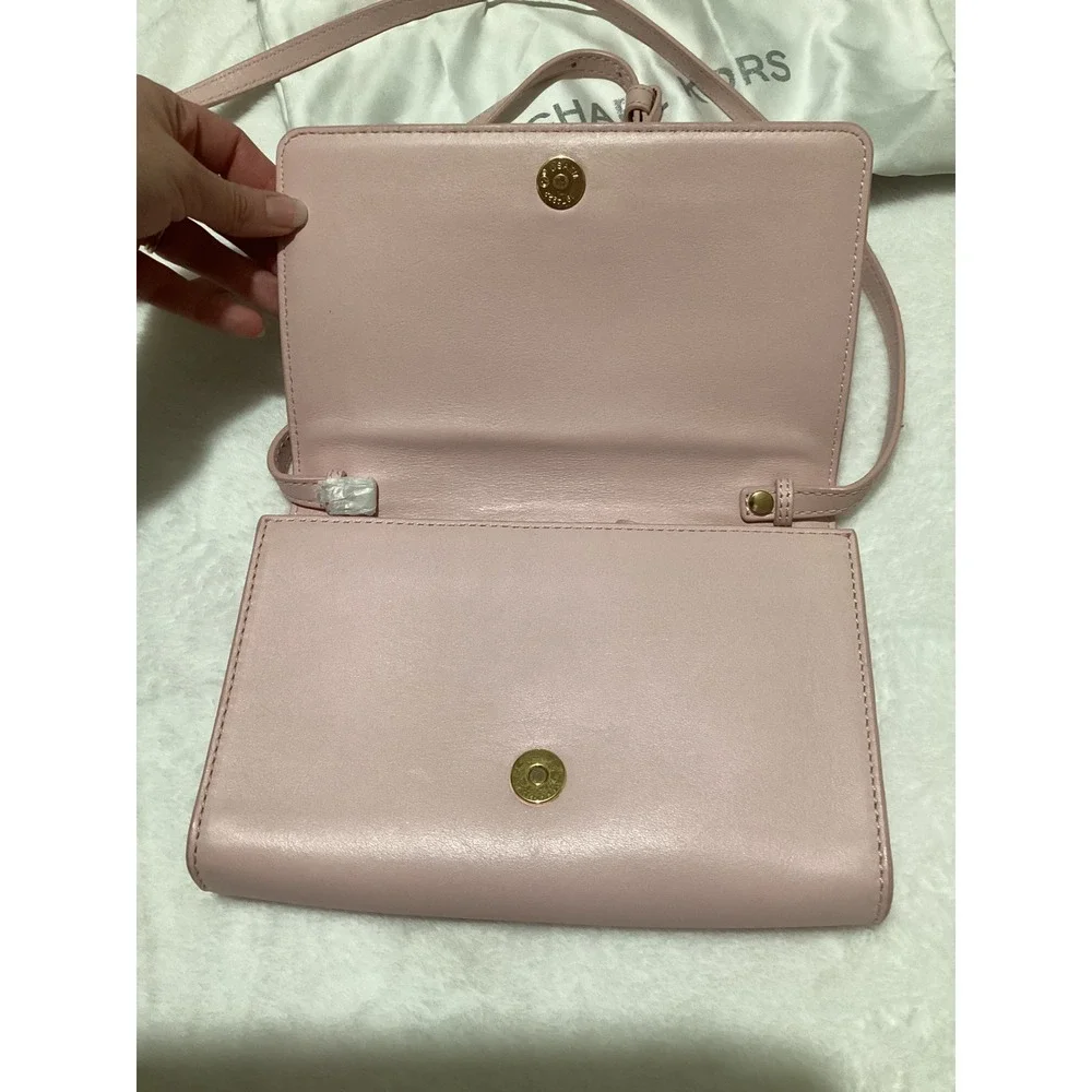 Michael Kors Analise Pink Leather Blossom White Med Messenger Crossbody Bag